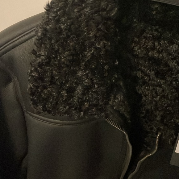 THE KOOPLES BLACK faux fur leather bomber coat jacket nwt sz2 ( medium ) NEW - Picture 10 of 14